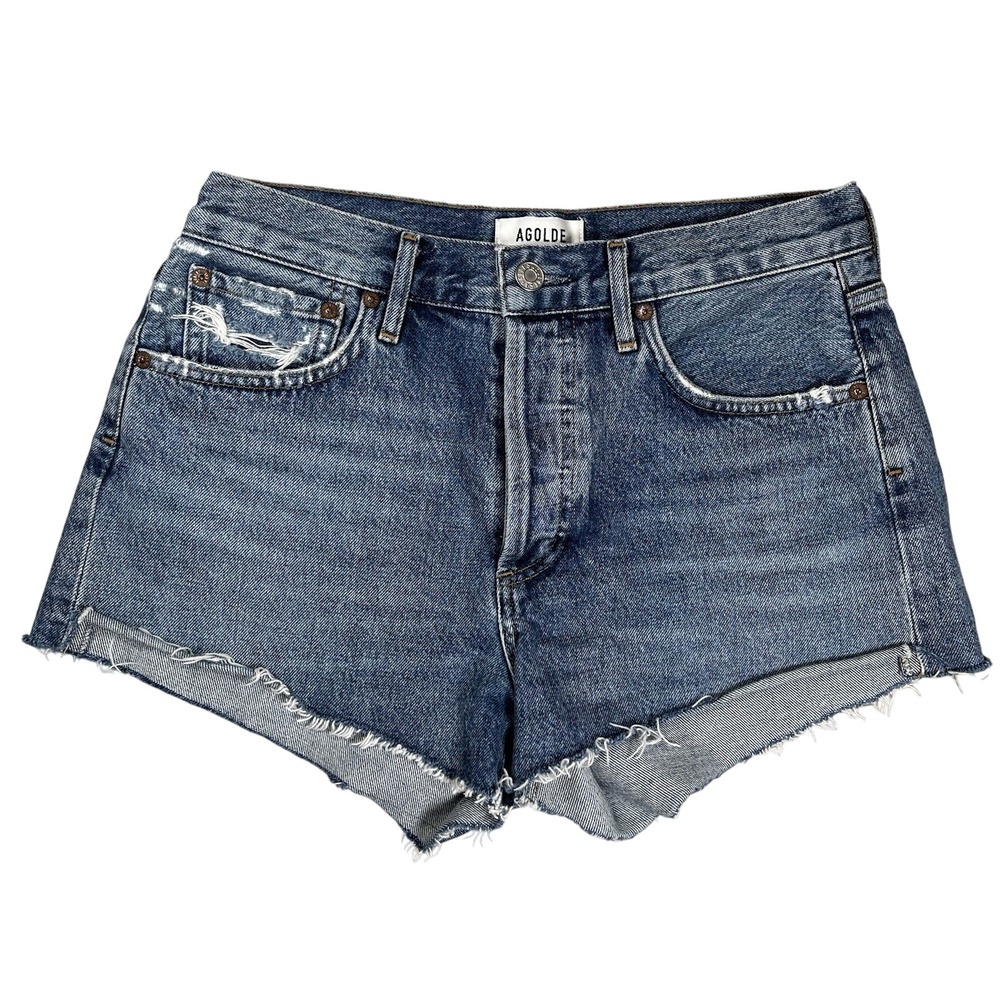 Agolde Women's Parker Denim Shorts Sz 26 Cut Off Distressed‎ Button-Fly Festival